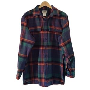 L.L. Bean Men's Scotch Plaid Flannel Button Down Shirt Cotton Chest Pockets